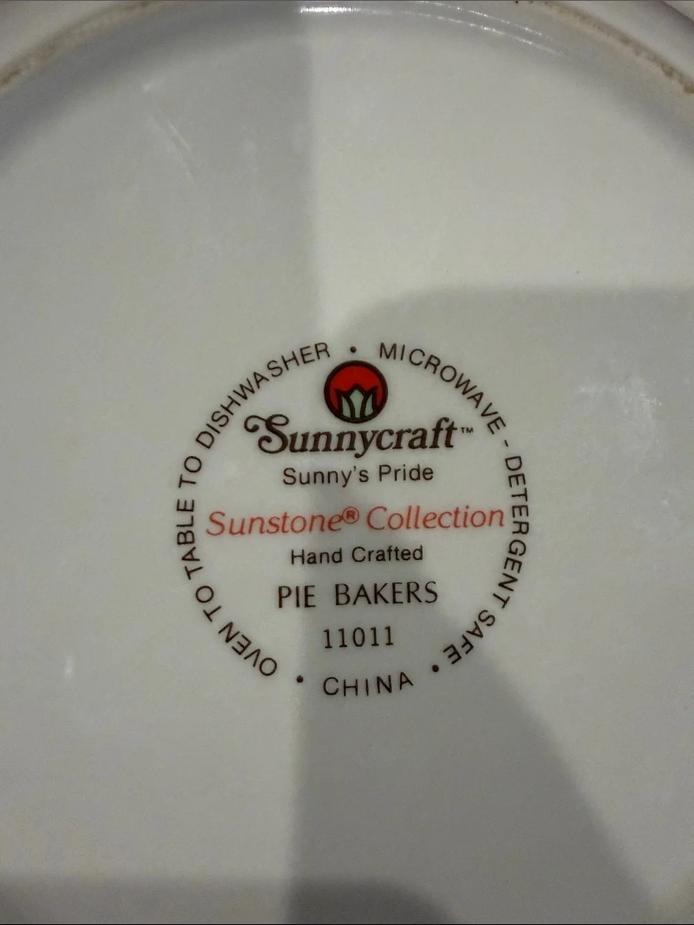 Vintage Sunnycraft recipe pie plate